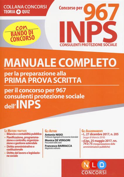 Concorso per 967 INPS consulenti protezione sociale. Manuale completo per la preparazione alla prima prova scritta. Con Contenuto digitale per download e accesso online - copertina