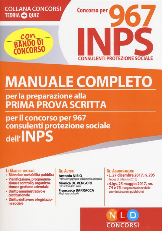 Concorso per 967 INPS consulenti protezione sociale. Manuale completo per la preparazione alla prima prova scritta. Con Contenuto digitale per download e accesso online - copertina