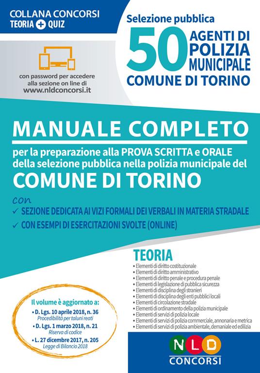 50 agenti di polizia municipale. Comune di Torino. Manuale completo per la preparazione alla prova scritta e orale. Con espansione online - copertina