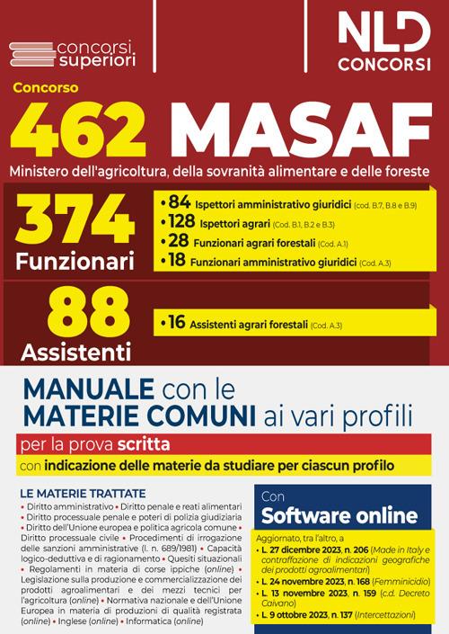 Concorso 462 MASAF. Manuale con le materie comuni ai vari profili. Con espansione online - copertina