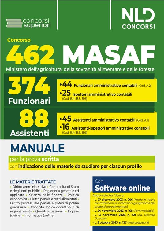 Concorso 462 MASAF. Manuale con le materie comuni ai vari profili. Con espansione online - copertina