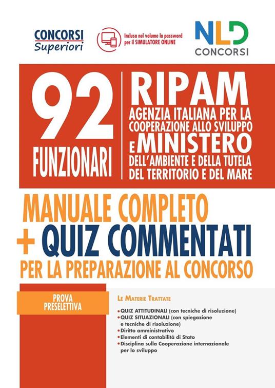 92 Funzionari RIPAM: manuale completo + quiz commentati per la preparazione al concorso - copertina