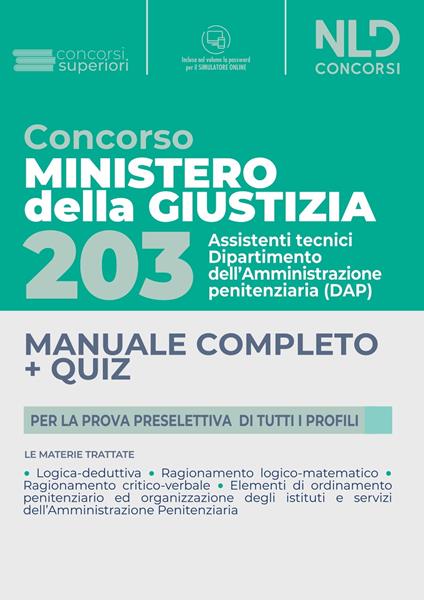 203 posti assistenti tecnici Amministrazione Penitenziaria. Ministero Giustizia. Con software di simulazione - copertina