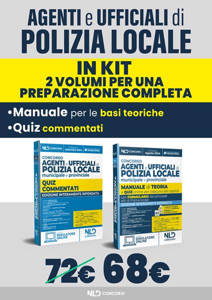 Kit Concorso agenti polizia locale municipale e provinciale. Manuale e quiz 2024 - copertina