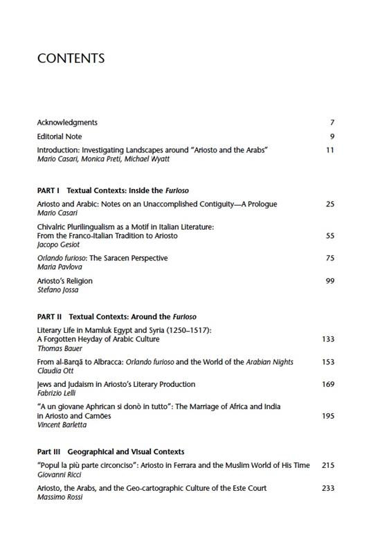 Ariosto and the Arabs. Context for the «Orlando Furioso» - Mario Casari,Monica Preti,Micheal Wyatt - 2