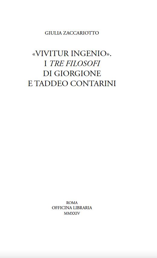 «Vivitur ingenio». I Tre filosofi di Giorgione e Taddeo Contarini - Giulia Zaccariotto - 2