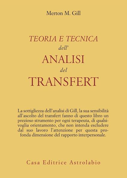 Teoria e tecnica dell'analisi del transfert - Merton M. Gill - copertina