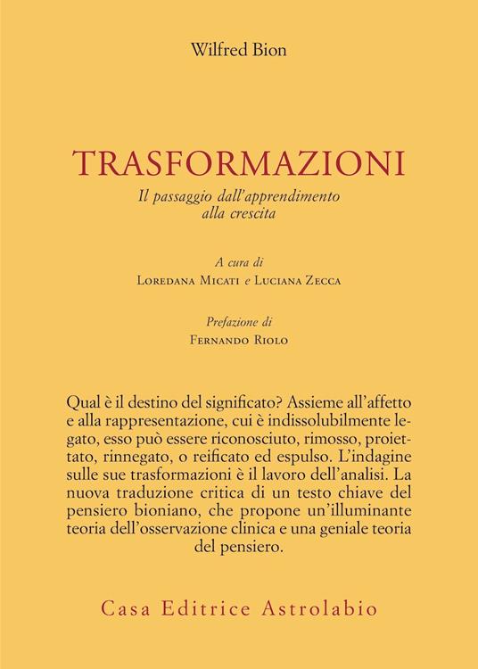 Trasformazioni. Il passaggio dall'apprendimento alla crescita - Wilfred R. Bion - copertina