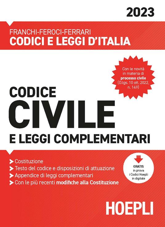 Codice civile e leggi complementari 2023 - Luigi Franchi,Virgilio Feroci,Santo Ferrari - copertina