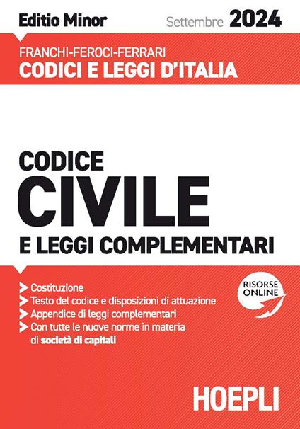 Codice civile e leggi complementari. Settembre 2024. Ediz. minor. Con espansione online - Luigi Franchi,Virgilio Feroci,Santo Ferrari - copertina