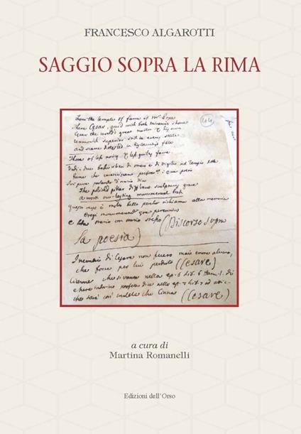 Saggio sopra la rima. Ediz. critica - Francesco Algarotti - copertina