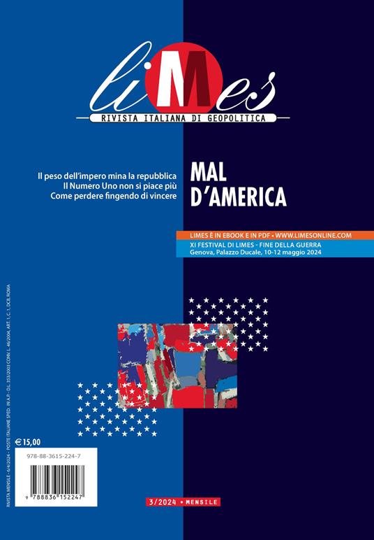 Limes. Rivista italiana di geopolitica (2024). Vol. 3: Mal d'America - copertina