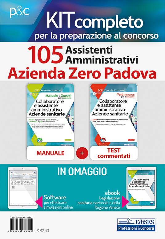 Kit completo per la preparazione al concorso 105 assistenti amministrativi Azienda Zero Padova. Con ebook. Con software di simulazione - copertina