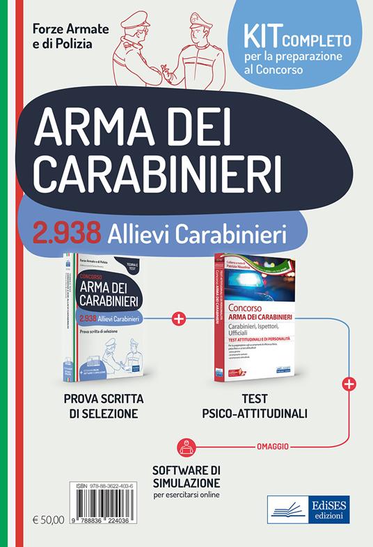 Kit completo concorso 2.938 allievi carabinieri. Prova scritta di preselezione-Test attitudinali. Con software di simulazione - copertina