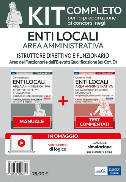 Kit concorsi per Istruttore direttivo e Funzionario negli enti locali. Area amministrativa. Con software di simulazione - copertina