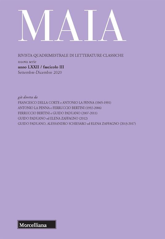 Maia. Rivista di letterature classiche (2020). Vol. 3 - copertina