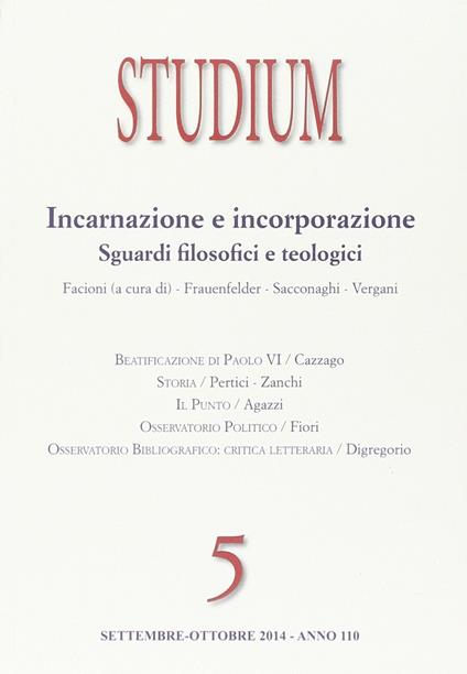 Studium (2014). Vol. 5: Incarnazione e incorporazione. - copertina