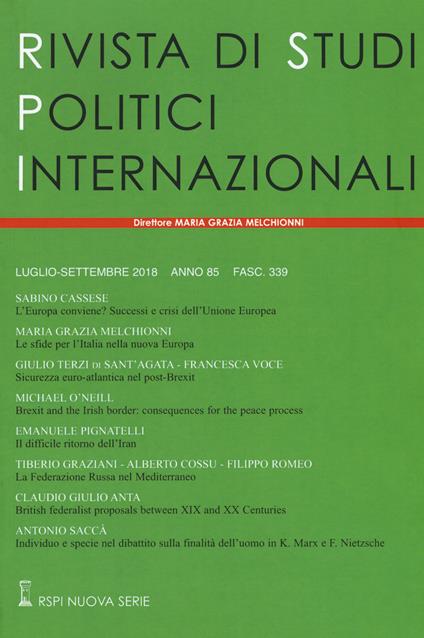 Rivista di studi politici internazionali (2018). Vol. 3 - copertina
