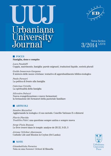 Urbaniana University Journal. Euntes Docete (2014). Vol. 3: Famiglia, dono e compito - Luca Pandolfi,Guido Innocenzo Gargano,Paolo Fornari - copertina