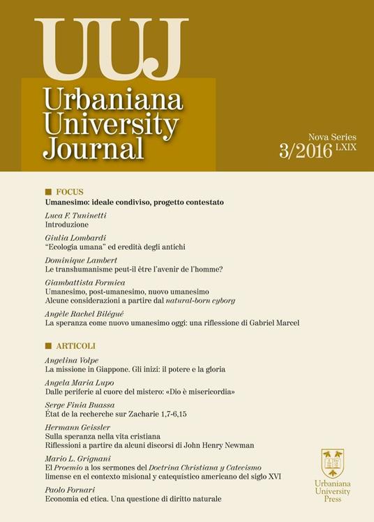 Urbaniana University Journal. Euntes Docete (2013). Ediz. integrale. Vol. 3: Focus. Umanesimo: ideale condiviso, progetto contestato - Angèle Rachel Bilégué,Giambattista Formica,Dominique Lambert - copertina