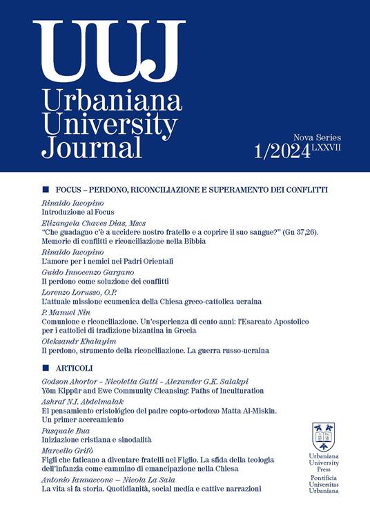 Urbaniana University Journal (2024). Vol. 1: Perdono, riconciliazione e superamento dei conflitti - copertina