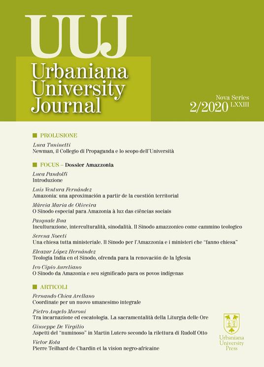 Urbaniana University Journal. Euntes Docete (2020). Vol. 2: Dossier Amazzonia - Pasquale Bua,Serena Noceti,Luca Pandolfi - copertina