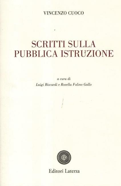 Scritti sulla pubblica istruzione - Vincenzo Cuoco - copertina