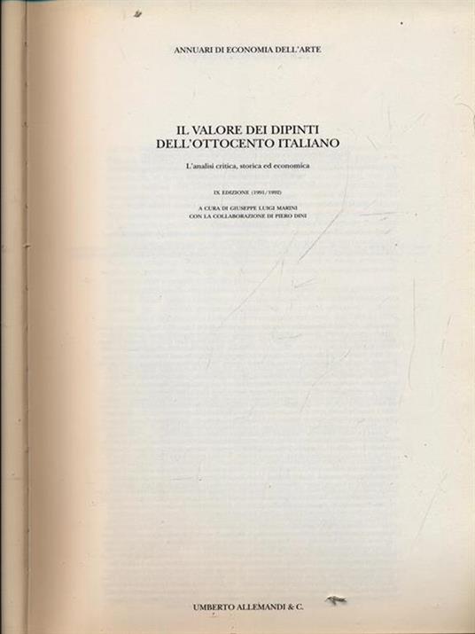 Il valore dei dipinti dell'Ottocento (1991-92) - Giuseppe L. Marini - copertina