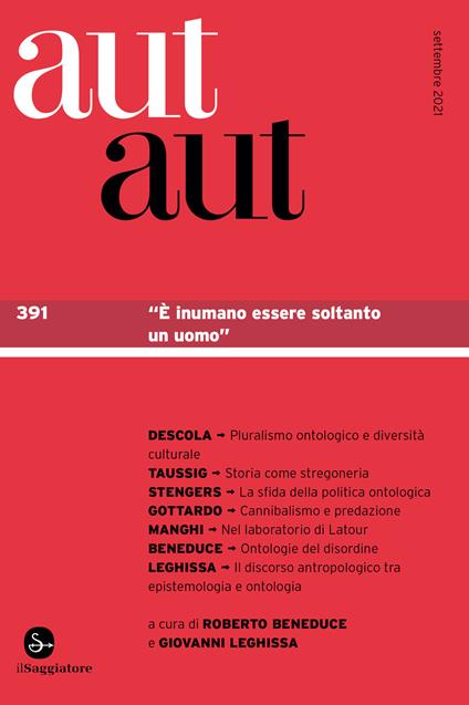 Aut aut. Vol. 391: «È inumano essere soltanto un uomo» - copertina