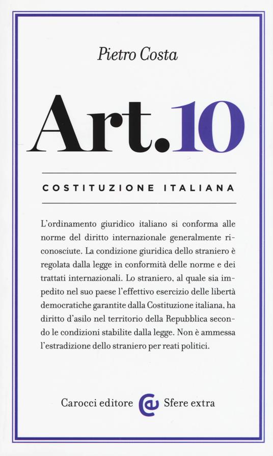 Costituzione italiana: articolo 10 - Pietro Costa - copertina