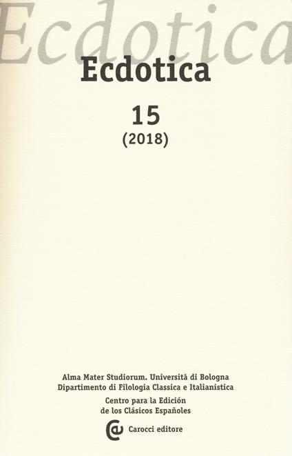 Ecdotica (2018). Vol. 15 - copertina