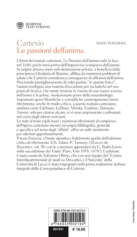 Le passioni dell'anima. Testo francese a fronte - Renato Cartesio - 2