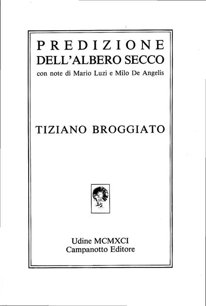Predilezione dell'albero secco - Tiziano Broggiato - copertina