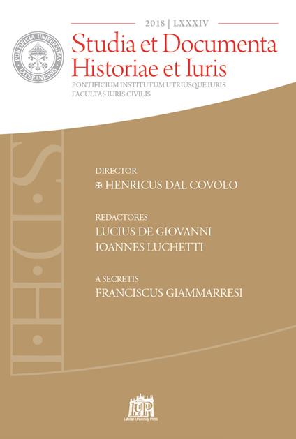 Studia et documenta historiae et iuris (2018). Vol. 84 - copertina