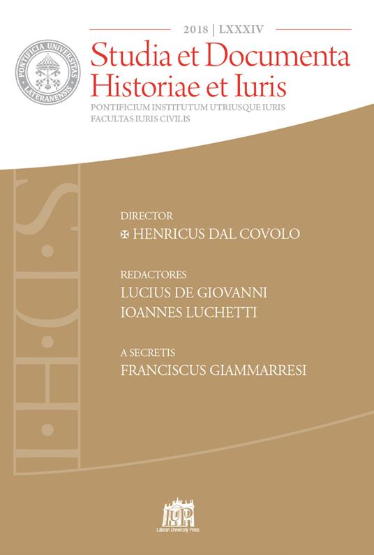Studia et documenta historiae et iuris (2018). Vol. 84 - copertina