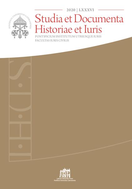 Studia et documenta historiae et iuris (2020). Vol. 86 - copertina