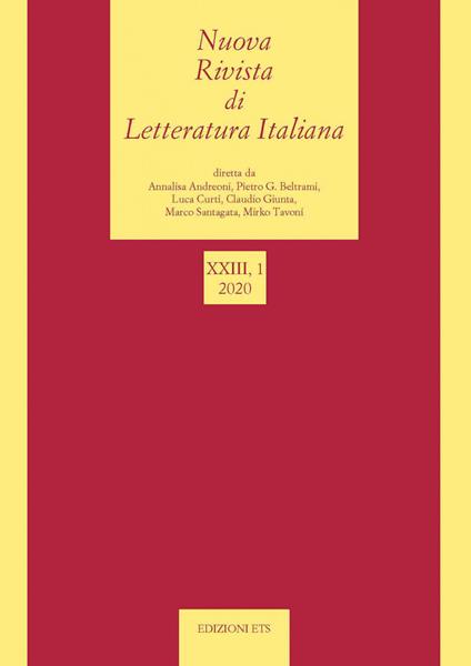 Nuova rivista di letteratura italiana (2020). Vol. 1 - copertina