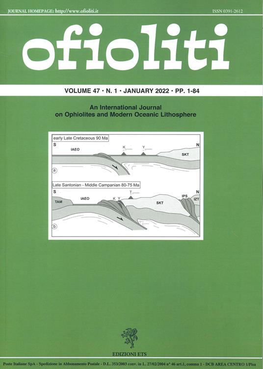 Ofioliti. An international journal on ophiolites and modern oceanic lithosphere (2022). Vol. 47/1 - copertina
