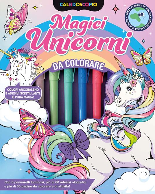 Caleidoscopio. Magici unicorni. Ediz. illustrata. Con 6 pennarelli luminosi - copertina