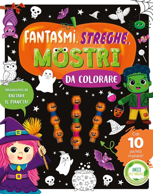Fantasmi, streghe, mostri da colorare. Ediz. illustrata. Con 10 pastelli impilabili - copertina