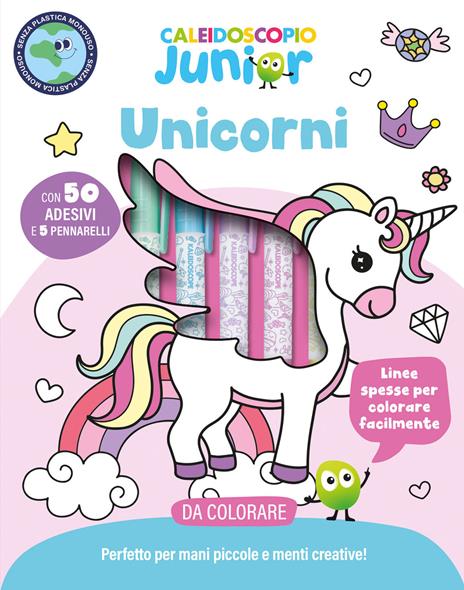 Caleidoscopio junior. Unicorni. Ediz. illustrata. Con 5 pennarelli colorati. Con Adesivi - copertina