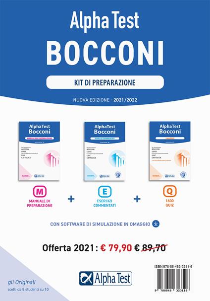 Alpha Test Bocconi. Kit di preparazione: Manuale di preparazione-Esercizi commentati-1600 quiz - copertina