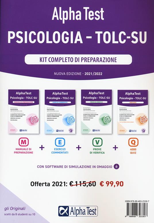 Alpha Test. Psicologia. TOLC-SU. Kit completo di preparazione - Giuseppe Vottari,Massimiliano Bianchini,Fausto Lanzoni - copertina