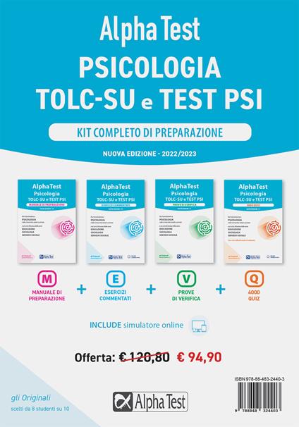 Alpha Test. Psicologia. TOLC. Kit completo di preparazione. Con software di simulazione - Paola Borgonovo,Fausto Lanzoni,Stefania Provasi - copertina