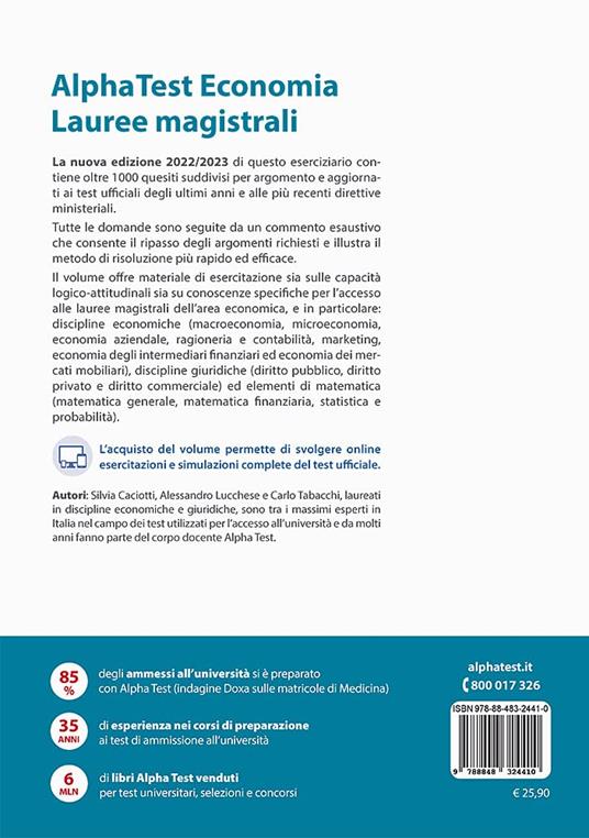Alpha Test. Economia. Lauree magistrali. Esercizi commentati. Nuova ediz. Con software di simulazione - Carlo Tabacchi,Silvia Cacciotti,Alessandro Lucchese - 2