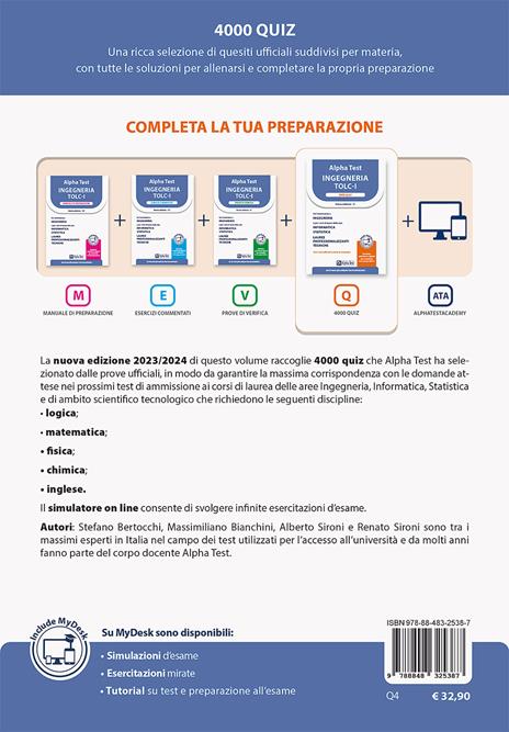 Alpha Test. Ingegneria. TOLC-I. 4000 quiz. Con MyDesk - Stefano Bertocchi,Alberto Sironi,Massimiliano Bianchini - 2