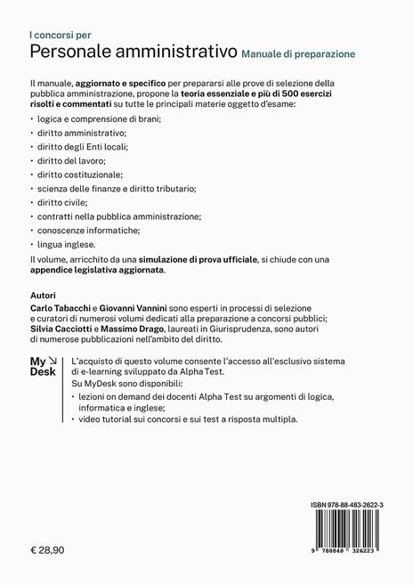 I concorsi per personale amministrativo. Manuale di preparazione. Teoria essenziale e centinaia di esercizi risolti e commentati. Ediz. MyDesk. Con Contenuto digitale per download e accesso online - Carlo Tabacchi,Giovanni Vannini,Silvia Cacciotti - 2