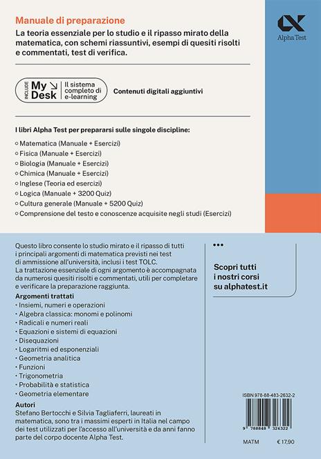 Alpha Test Matematica. Manuale di preparazione - Stefano Bertocchi,Silvia Tagliaferri - 2
