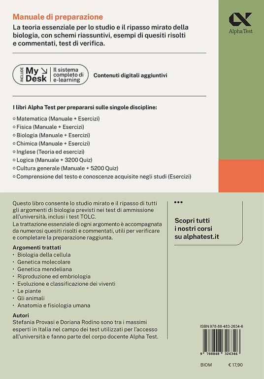 Alpha Test Biologia. Manuale di preparazione - Stefania Provasi,Doriana Rodino - 2