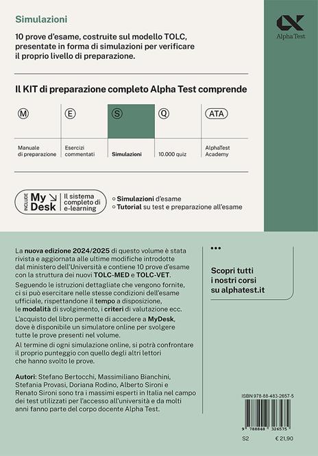 Alpha Test. Medicina. TOLC-MED. Simulazioni. Con MyDesk - Stefano Bertocchi,Massimiliano Bianchini,Stefania Provasi - 2